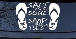 Salt In My Soul Sand Between My Toes Flip Flops Palm Tree Car or Truck Window Decal Sticker