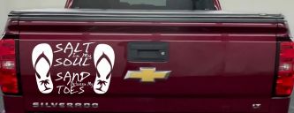 Salt In My Soul Sand Between My Toes Flip Flops Palm Tree Car or Truck Window Decal Sticker (White)