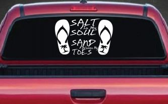Salt In My Soul Sand Between My Toes Flip Flops Palm Tree Car or Truck Window Decal Sticker