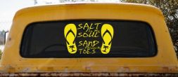 Salt In My Soul Sand Between My Toes Flip Flops Palm Tree Car or Truck Window Vinyl Decal Sticker (Yellow)
