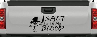 Cute Pirate Skeleton Salt Is In My Blood Funny Car or Truck Window Decal Sticker (Black)