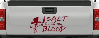 Cute Pirate Skeleton Salt Is In My Blood Funny Car or Truck Window Decal Sticker (Burgundy)