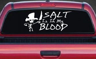 Cute Pirate Skeleton Salt Is In My Blood Funny Car or Truck Window Decal Sticker