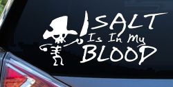Cute Pirate Skeleton Salt Is In My Blood Funny Car or Truck Window Decal Sticker