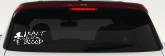Cute Pirate Skeleton Salt Is In My Blood Funny Car or Truck Window Vinyl Decal Sticker (White)