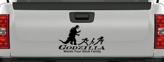 Godzilla Wants Your Stick Family Funny Car or Truck Window Vinyl Decal Sticker (Black)