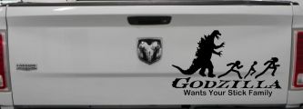 Godzilla Wants Your Stick Family Funny Car or Truck Window Decal Sticker (Black)