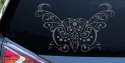 Owl Head Swirl with Dots Car or Truck Window Decal Sticker (Silver)