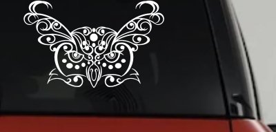 Owl Head Swirl with Dots Car or Truck Window Vinyl Decal Sticker (White)
