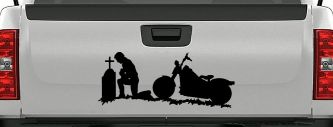 Biker Kneeling At The Cross with Motorcycle Car or Truck Window Decal Sticker (Black)