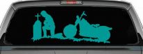 Biker Kneeling At The Cross with Motorcycle Car or Truck Window Decal Sticker (Turquoise)
