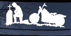 Biker Kneeling At The Cross with Motorcycle Car or Truck Window Decal Sticker