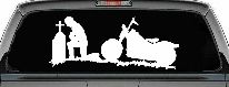 Biker Kneeling At The Cross with Motorcycle Car or Truck Window Decal Sticker
