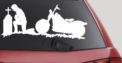 Biker Kneeling At The Cross with Motorcycle Car or Truck Window Vinyl Decal Sticker