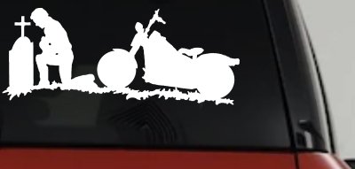 Biker Kneeling At The Cross with Motorcycle Car or Truck Window Vinyl Decal Sticker