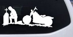 Biker Kneeling At The Cross with Motorcycle Car or Truck Window Decal Sticker