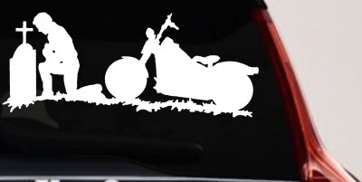 Biker Kneeling At The Cross with Motorcycle Car or Truck Window Vinyl Decal Sticker