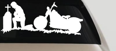 Biker Kneeling At The Cross with Motorcycle Car or Truck Window Vinyl Decal Sticker