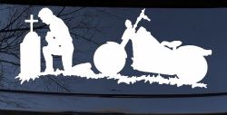 Biker Kneeling At The Cross with Motorcycle Car or Truck Window Decal Sticker