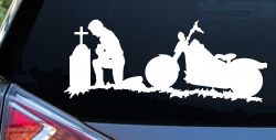 Biker Kneeling At The Cross with Motorcycle Car or Truck Window Decal Sticker
