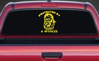 Protected By A Wookie Sci Fi Car or Truck Window Vinyl Decal Sticker (Yellow)
