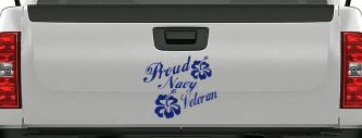 Proud Navy Veteran Hibiscus Flowers Military Car or Truck Window Vinyl Decal Sticker (Navy)