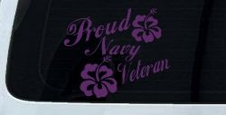 Proud Navy Veteran Hibiscus Flowers Military Car or Truck Window Vinyl Decal Sticker (Violet)