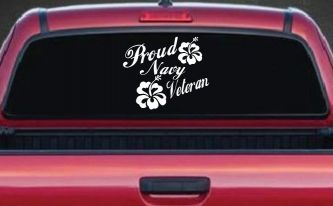 Proud Navy Veteran Hibiscus Flowers Military Car or Truck Window Decal Sticker