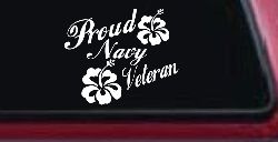 Proud Navy Veteran Hibiscus Flowers Military Car or Truck Window Decal Sticker