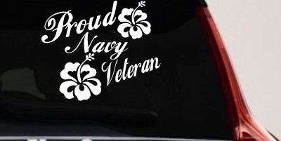Proud Navy Veteran Hibiscus Flowers Military Car or Truck Window Vinyl Decal Sticker