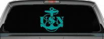USN Navy Anchor Military Car or Truck Window Vinyl Decal Sticker (Turquoise)