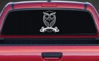 Cute Owl On Small Swirl Tree Limb Car or Truck Window Decal Sticker