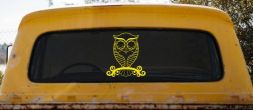 Cute Owl On Small Swirl Tree Limb Car or Truck Window Decal Sticker (Yellow)
