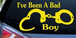 Ive Been A Bad Boy Handcuffs Car or Truck Window Vinyl Decal Sticker (Yellow)