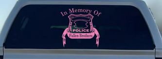 In Memory Of Fallen Police Brothers Car or Truck Window Decal Sticker (Pink)