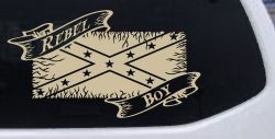 Rebel Boy with Rebel Flag Country Car or Truck Window Decal Sticker (Desert Sand)