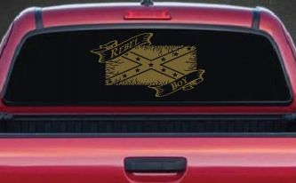Rebel Boy with Rebel Flag Country Car or Truck Window Decal Sticker (Gold)