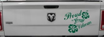 Proud Army Veteran Hibiscus Flowers Military Car or Truck Window Decal Sticker (Dark Green)
