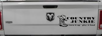 Country Junkie Turn It Up Play It Loud Country Car or Truck Window Decal Sticker (Black)