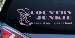 Country Junkie Turn It Up Play It Loud Country Car or Truck Window Vinyl Decal Sticker (Lilac)
