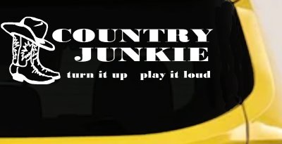 Country Junkie Turn It Up Play It Loud Country Car or Truck Window Vinyl Decal Sticker