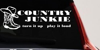 Country Junkie Turn It Up Play It Loud Country Car or Truck Window Vinyl Decal Sticker