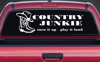 Country Junkie Turn It Up Play It Loud Country Car or Truck Window Decal Sticker