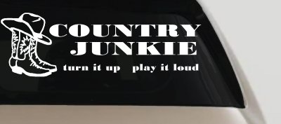 Country Junkie Turn It Up Play It Loud Country Car or Truck Window Vinyl Decal Sticker