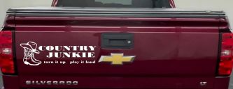 Country Junkie Turn It Up Play It Loud Country Car or Truck Window Decal Sticker (White)