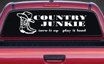 Country Junkie Turn It Up Play It Loud Country Car or Truck Window Decal Sticker