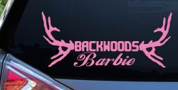 Backwoods Barbie With Antlers Country Car or Truck Window Decal Sticker (Pink)