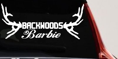 Backwoods Barbie With Antlers Country Car or Truck Window Vinyl Decal Sticker (White)