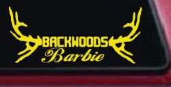 Backwoods Barbie With Antlers Country Car or Truck Window Decal Sticker (Yellow)