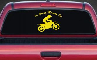 In Loving Memory Of Dirt Biker Moto Sports Car or Truck Window Vinyl Decal Sticker (Yellow)